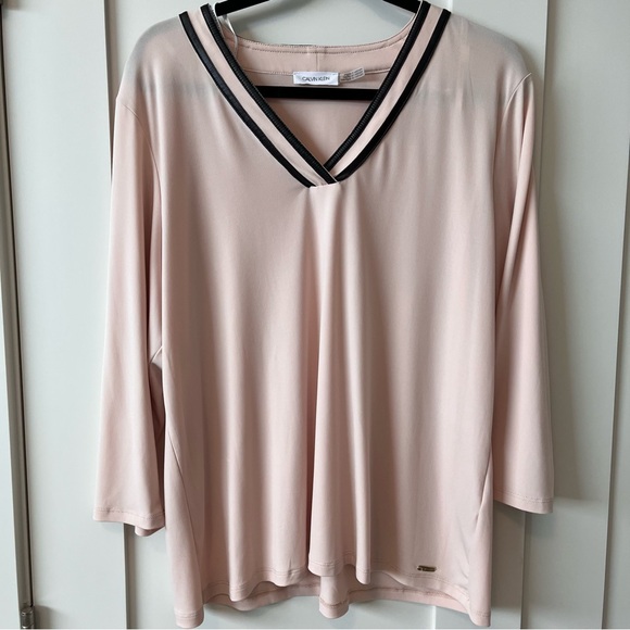 Calvin Klein Tops - Calvin Klein Blush V-Neck Blouse with Black Trim